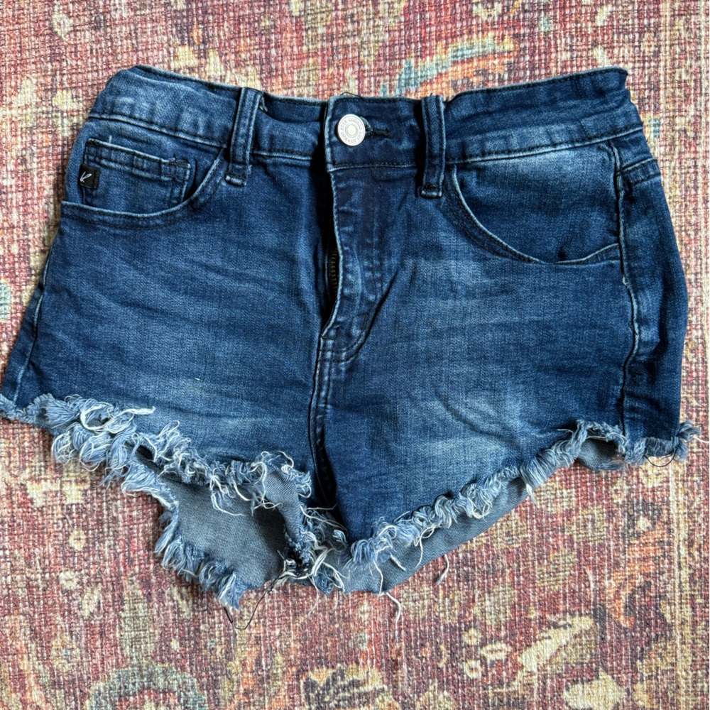 KanCan 5/26 Dark Denim Blue Women Shorts with distressed hem